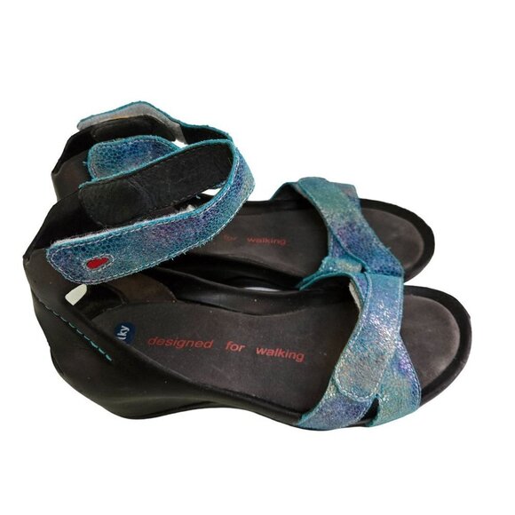 Wolky Turquoise Snake Print Ankle Strap Heel Support Walking Sandals Size 37 - Picture 1 of 9